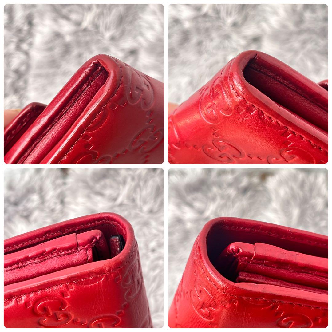 美品✨GUCCI 長財布　ラブリーハート　シマ　レッド　レディース　ロゴ金具