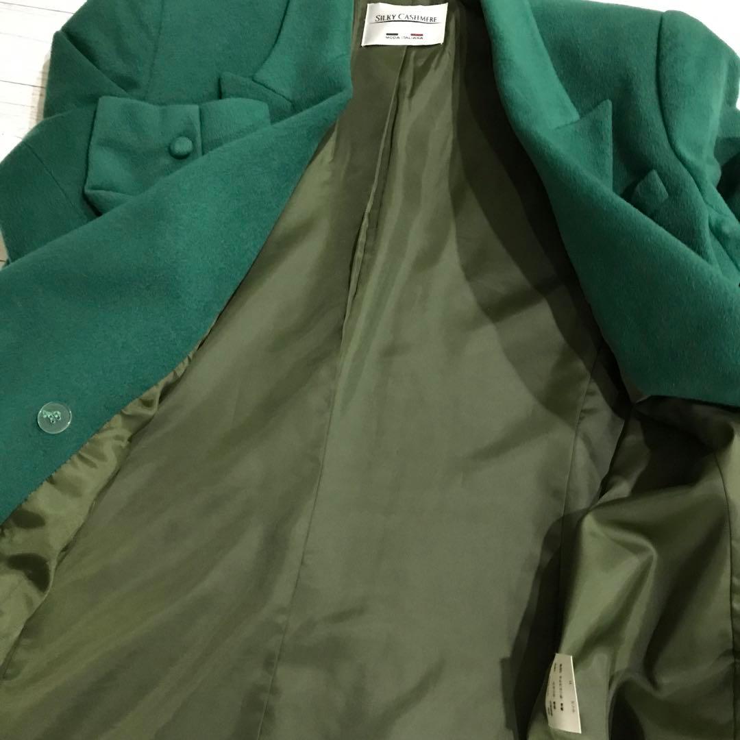 カシミア100% ダブル チェスターコート 高級 美品 グリーン 11 カシミア100% ダブル チェスターコート 高級 美品 グリーン 11