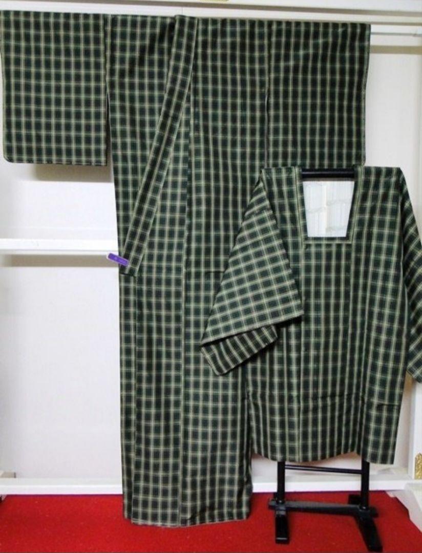 新品 しつけ糸付 泥黄八丈大島紬 着物と道行コート
