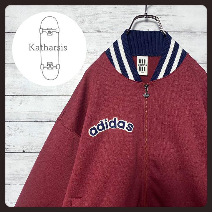 90s デサント製アディダス　刺繍ワンポイント　ラインリブ　トラックジャケット