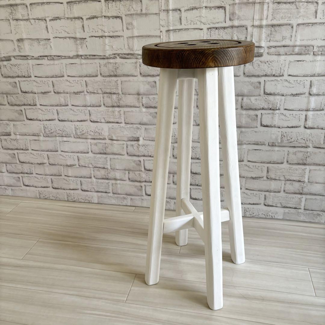 キャンペーン特価　座高66cm　木製ボタン　丸イス　ハイスツール　キッチンチェア