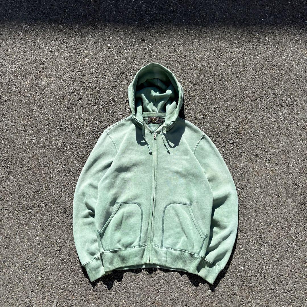 90s DOUBLE RL RRL フルジップ スウェットパーカー フェード 緑