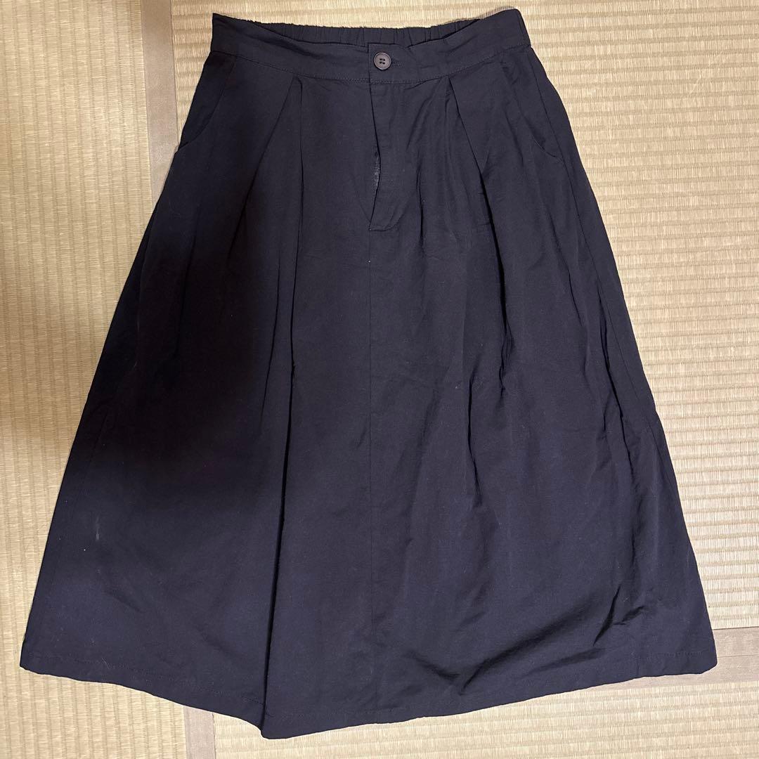 黒 プリーツロングスカート ゴムウエスト