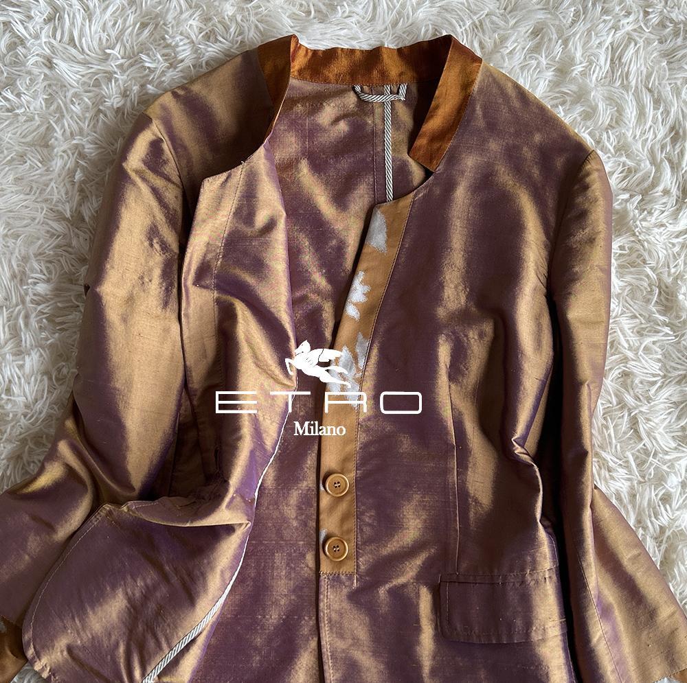 百貨店福袋 エトロETRO 美品 玉虫シルク マオカラー 張り感 イタリア製 ジャケット・アウター