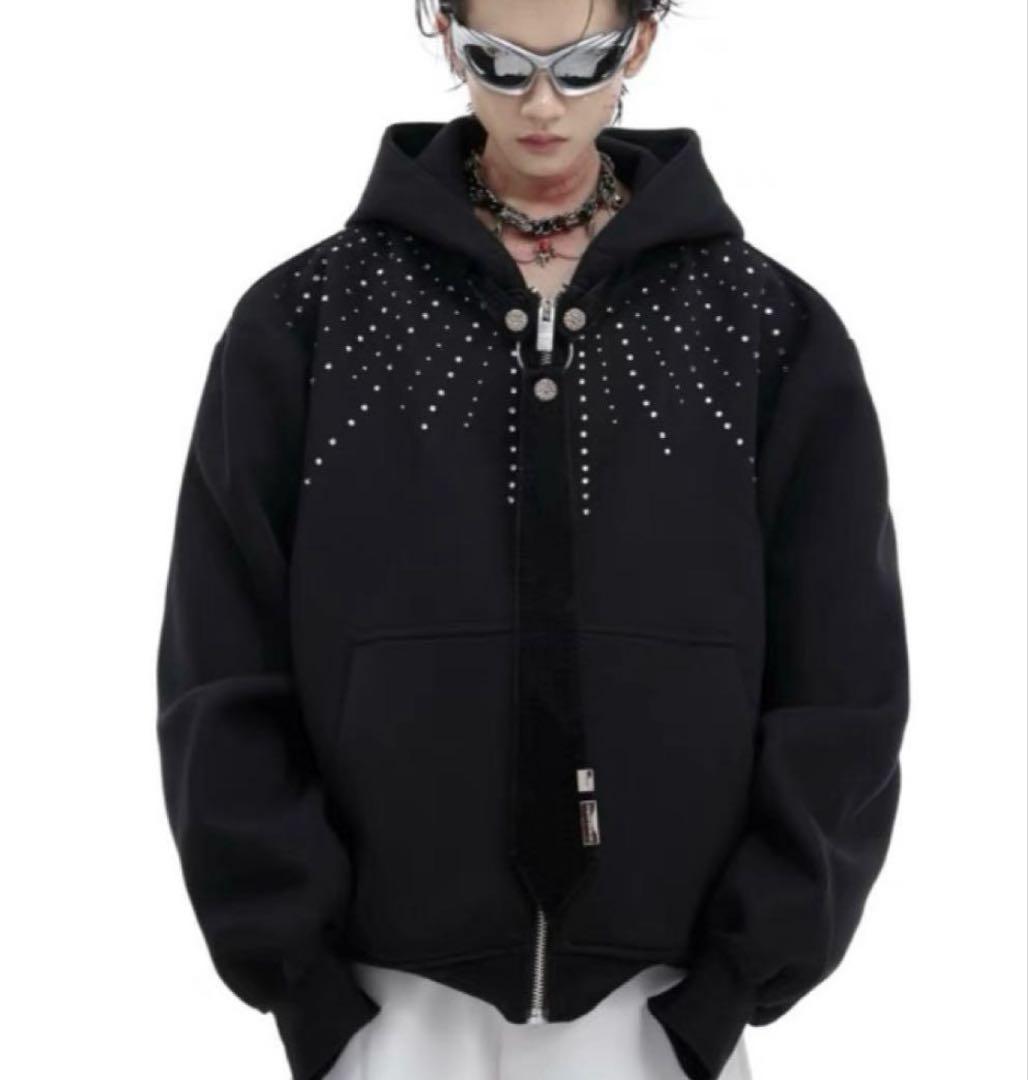 y2k grunge ✧ 平成　グランジ　デニムジップパーカー　森ガール 00s y2k ニットパーカーPUNKグランジNANAロック平成ギャル