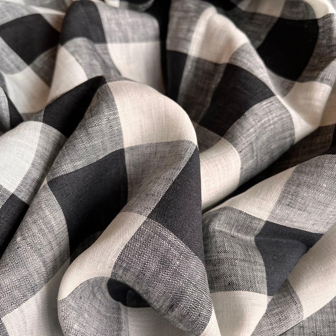 ラスト️リネン生地 リネン100%上質 やや薄手 チェック 140×280cm