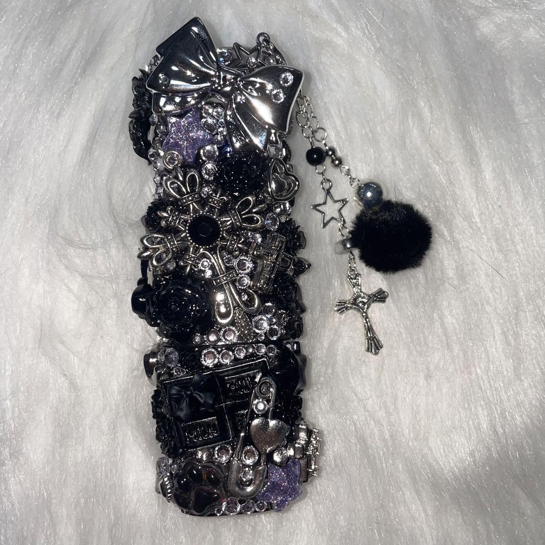★iQOSケース デコ black×silver チャーム付き (現品限り)