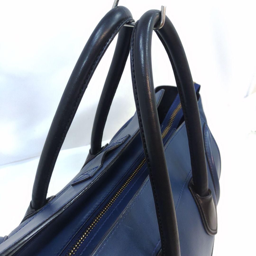Celine■ミニ ダーク ブルー レザー ラゲージ トートバッグ 美品】セリーヌ ラゲージ ミニショッパー トートバッグ レザー