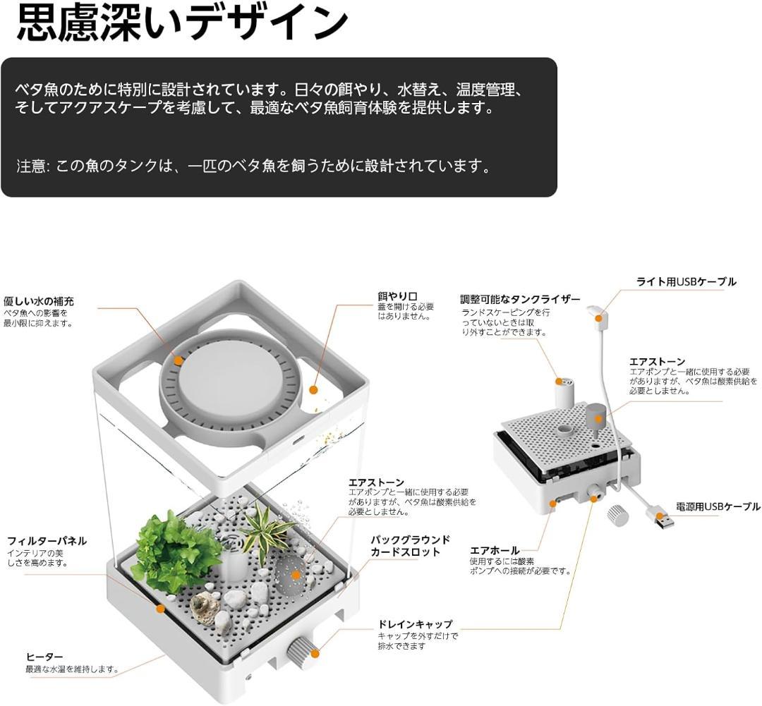【新品】ヒーター＆LED付小型水槽 白（ベタ・熱帯魚・メダカ・シーモンキー）