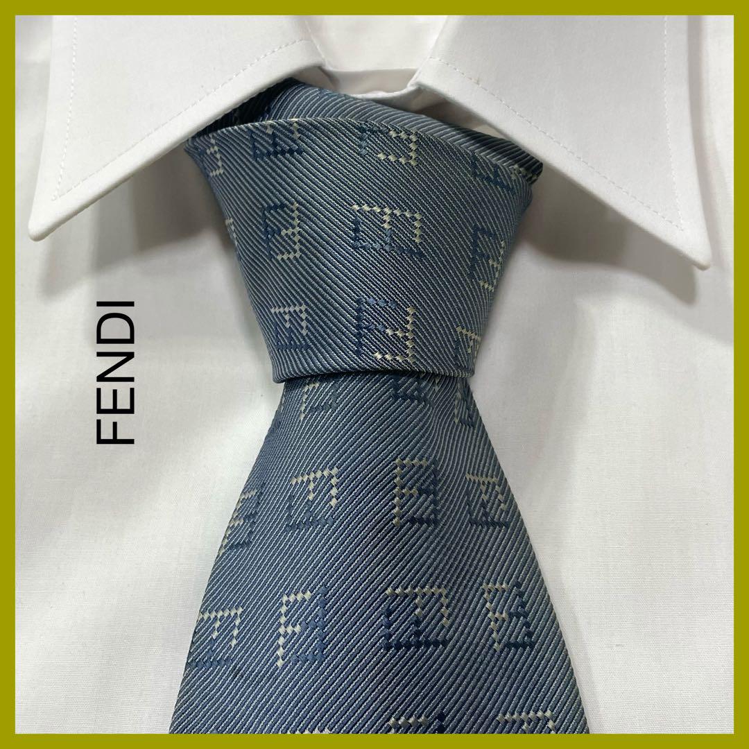 TG2628 FENDI ズッカ柄 ジャガード シルク ネクタイ イタリア製
