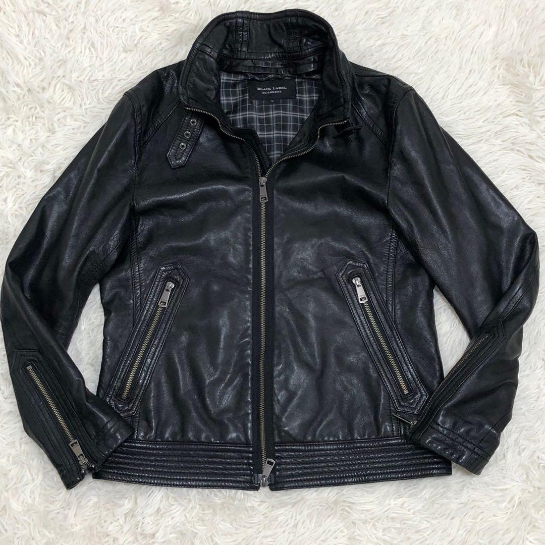 BURBERRY BLACK LABEL レザージャケット チェック ブラック
