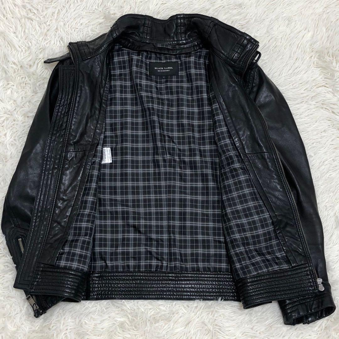 BURBERRY BLACK LABEL レザージャケット チェック ブラック