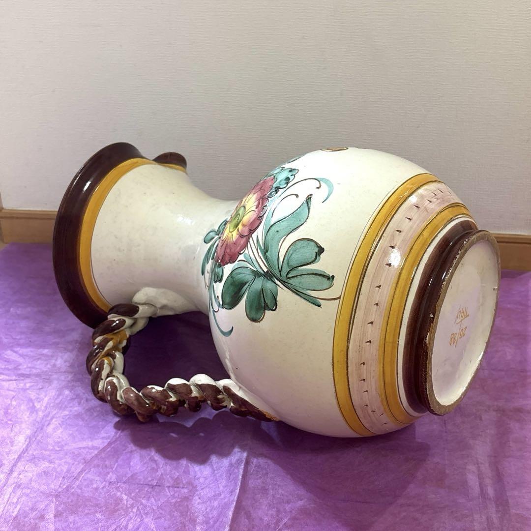 イタリア製 陶器　傘立て　フラワーベース 手描き柄　花器 ピッチャー型　47cm イタリア製 陶器 傘立て フラワーベース 手描き柄 花器