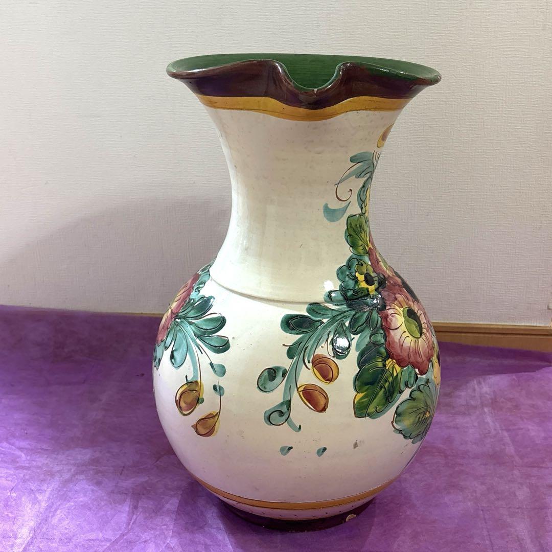 イタリア製 陶器　傘立て　フラワーベース 手描き柄　花器 ピッチャー型　47cm イタリア製 陶器 傘立て フラワーベース 手描き柄 花器