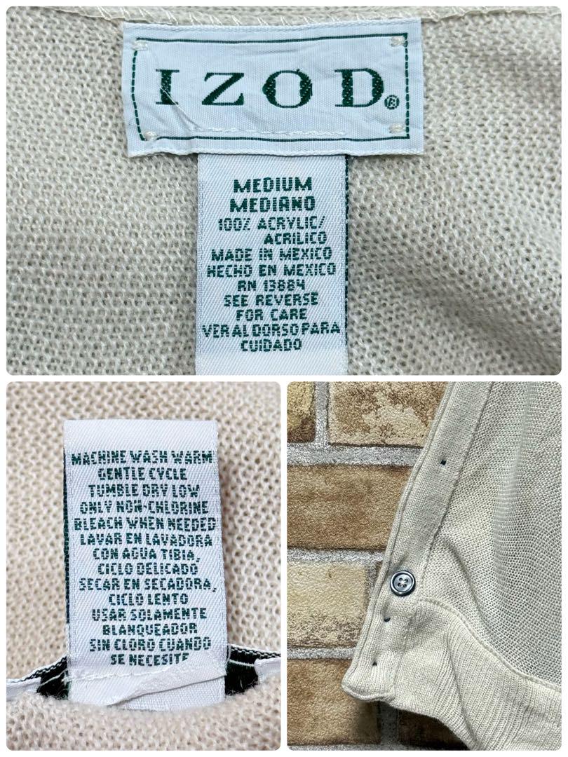 IZOD メキシコ製 ヴィンテージ アクリルカーディガン ニット オフホワイトM IZOD メキシコ製 ヴィンテージ アクリルカーディガン ニット オフホワイトM