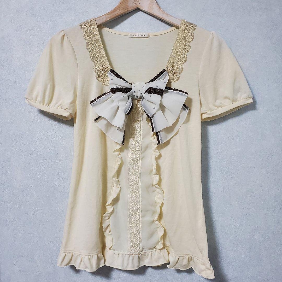 【希少】axes femme ビッグリボンカットソー アイボリー 半袖