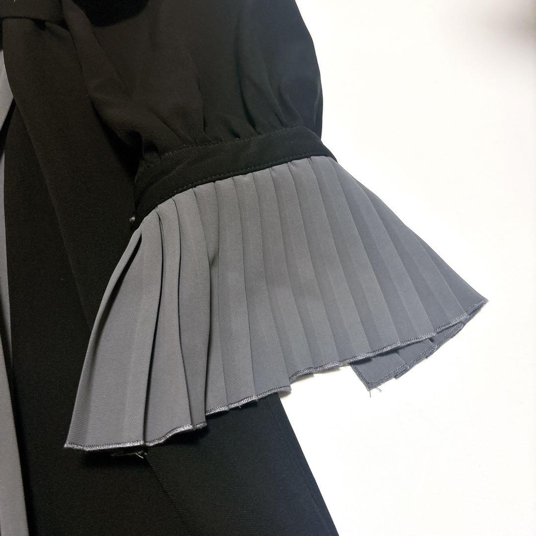 HARE 袖プリーツ切替ワンピース モノトーン ロング マキシ丈