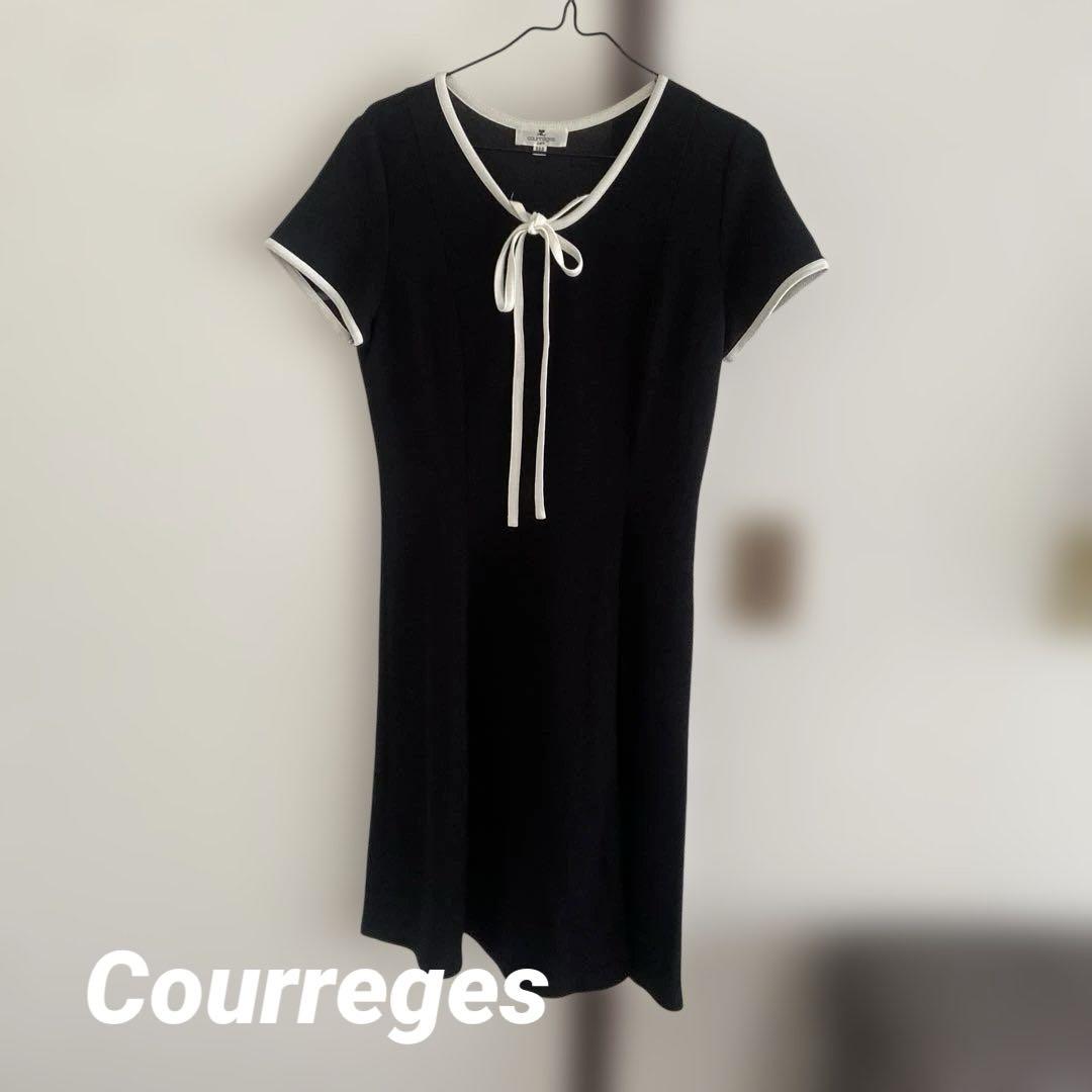 courrèges 半袖ワンピース 38 黒/白 - メルカリ