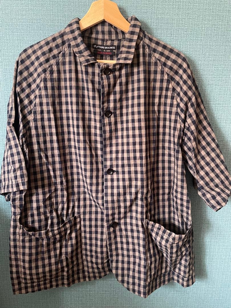TIGRE BROCANTEインディゴギンガムラグランテーラードシャツジャケット