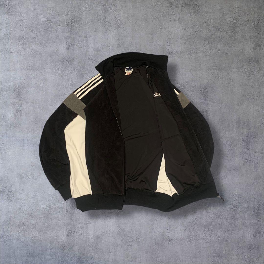 90年代スペインadidasアディダスベロア古着トラックジャケット黒R634