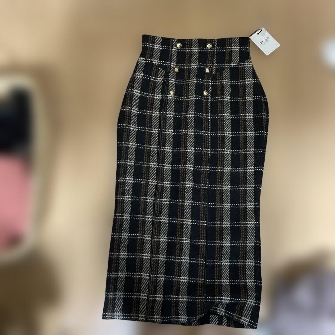 Her lip to オーバーチェックロングスカート M 黒M Herlipto
