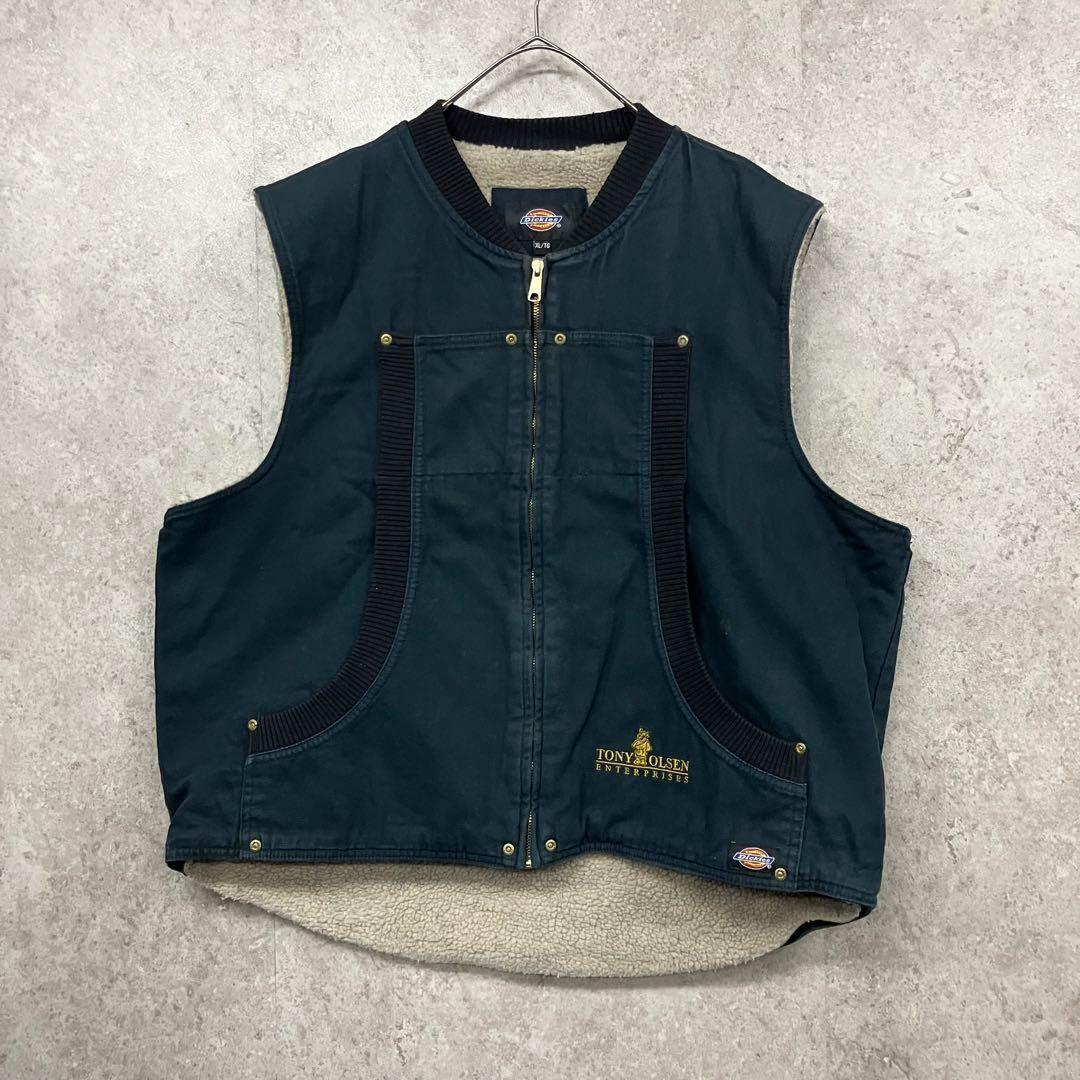 レア【古着】ディッキーズ 企業刺繍ダックベスト ブラック メンズ2XL