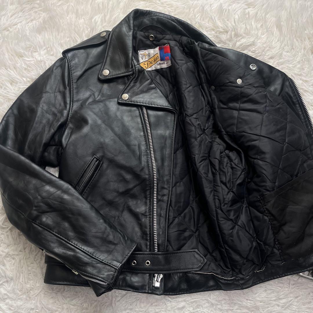 美品 ショット 618 ダブルライダースジャケット キルティング 36サイズ 黒