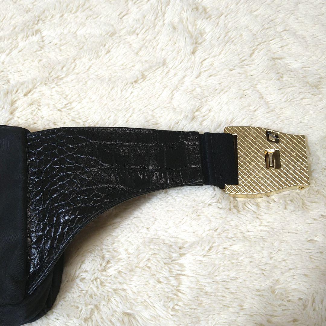 美品 オロビアンコ 本革 レザー ボディバッグ クロコ型押 黒金 イタリア製