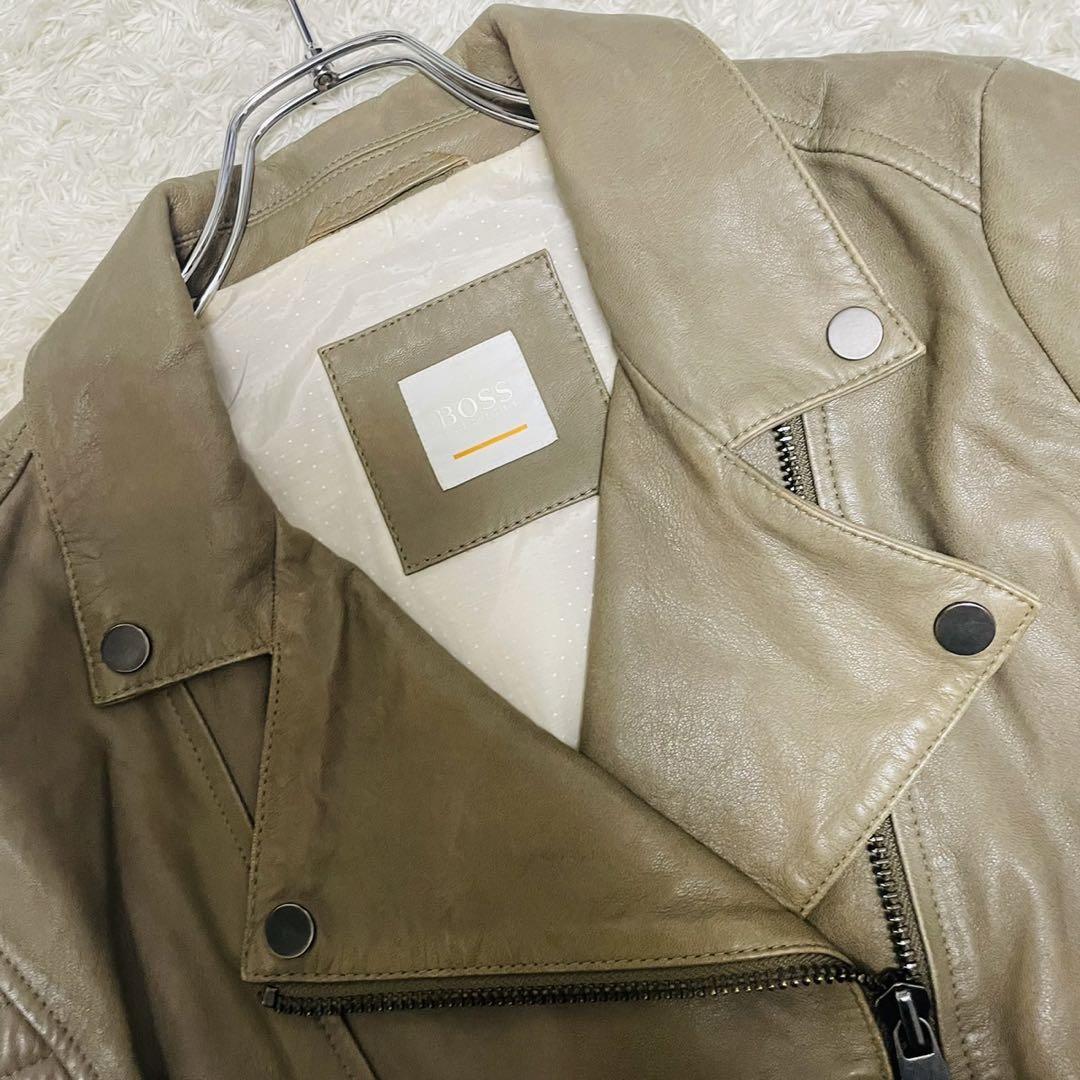 HUGO BOSS ラムレザー ダブル ライダース ジャケット ブラウン XL