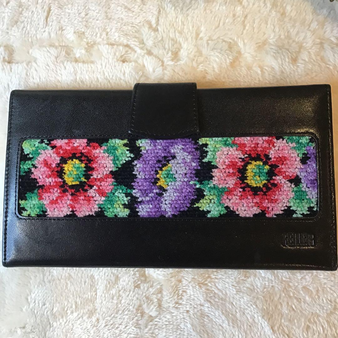 美品！ FEILER ポピーズ 花柄 長財布 刺繍 黒 フェイクレザー