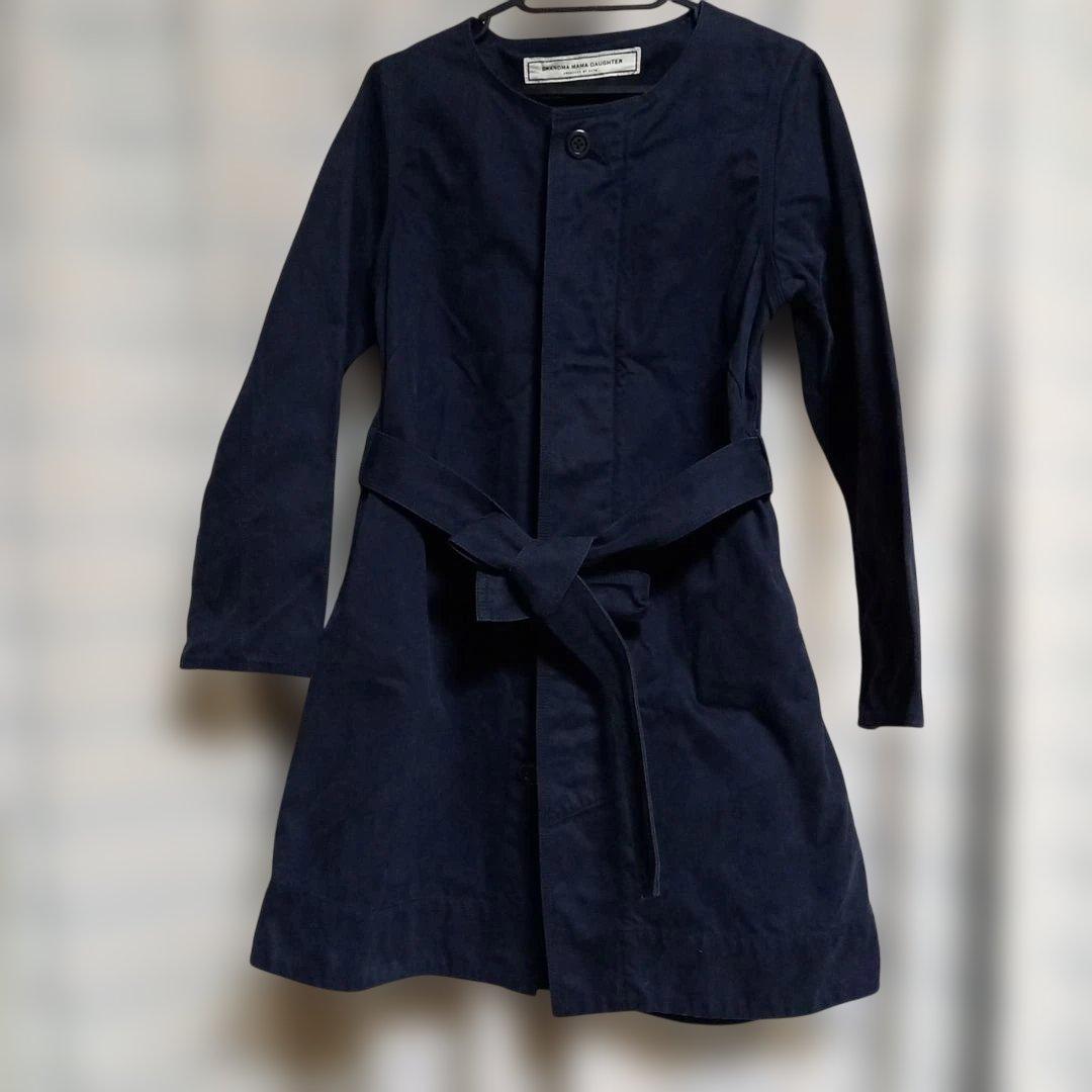 GRANDMA MAMA DAUGHTER ネイビー ノーカラーコート　コットン