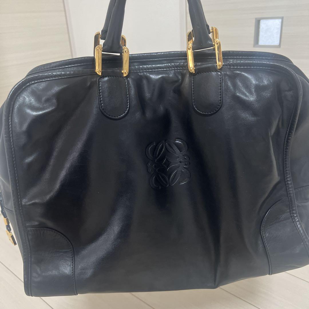 LOEWE 黒 レザー ボストンバッグ　レア 黒レザー ボストンバッグ ロエベ - メルカリ
