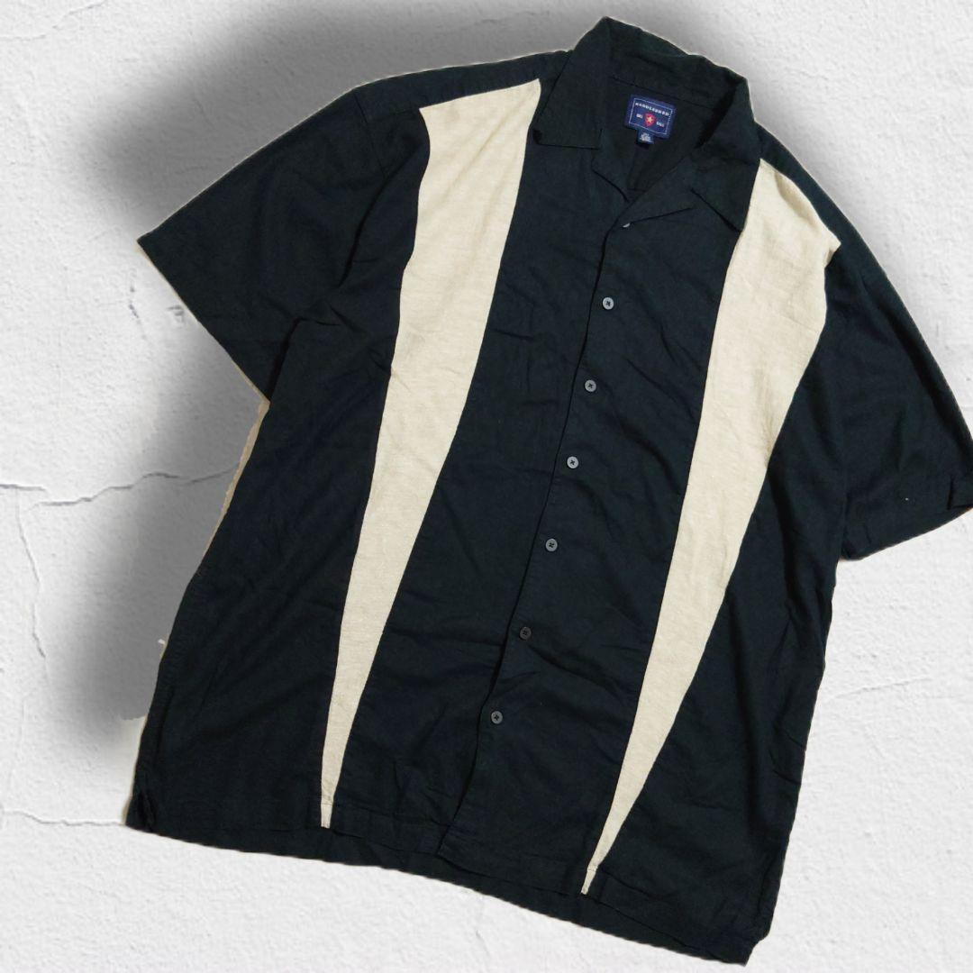 USAビンテージ SADDLEBRED リネンレーヨンシャツ ラインシャツ
