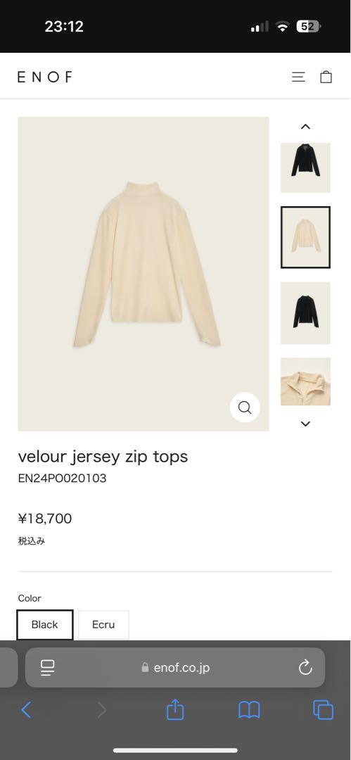 トップス ENOF velour jersey zip tops