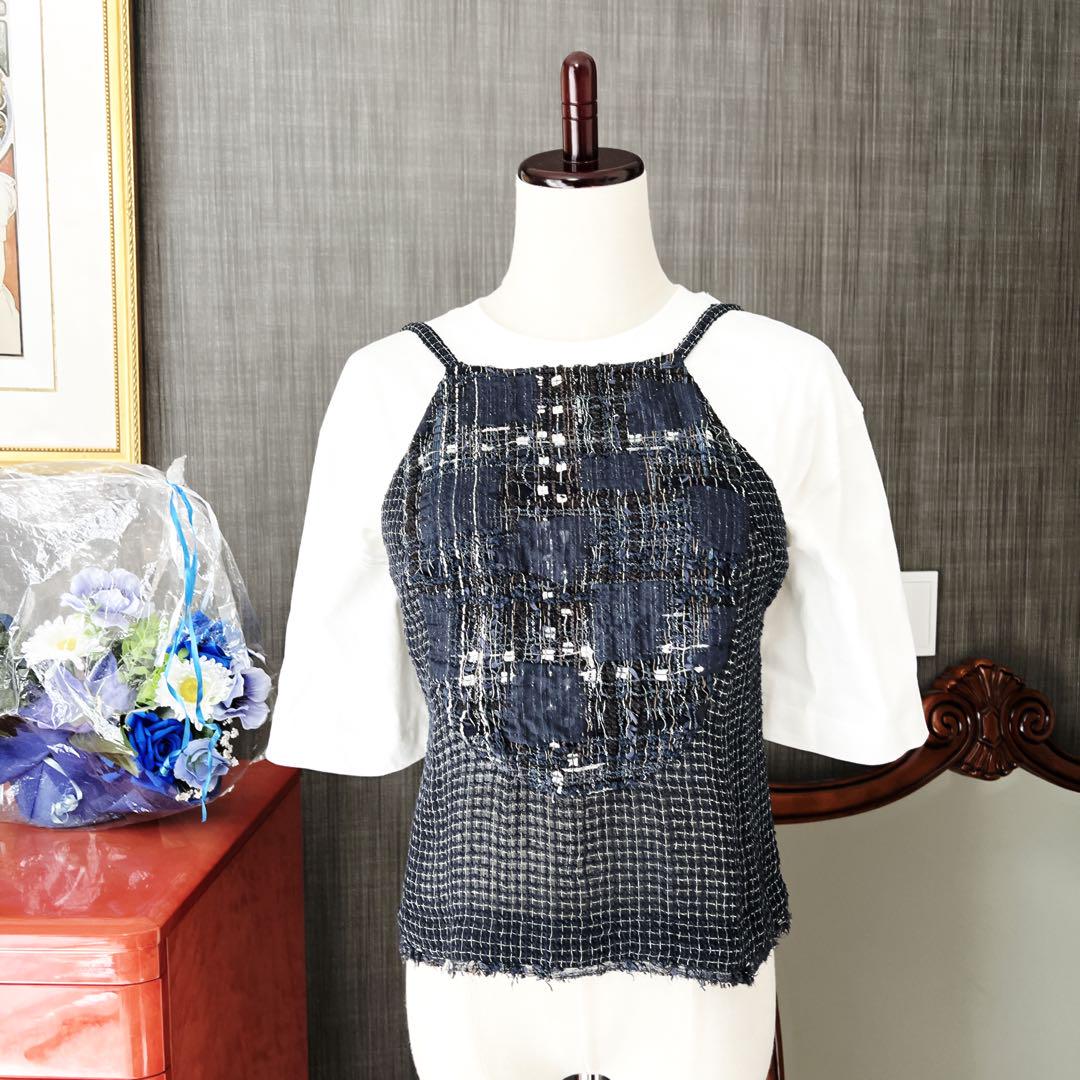 美品　CHANEL シャネル　ツイード　トップス　ネイビー　COCO ベスト