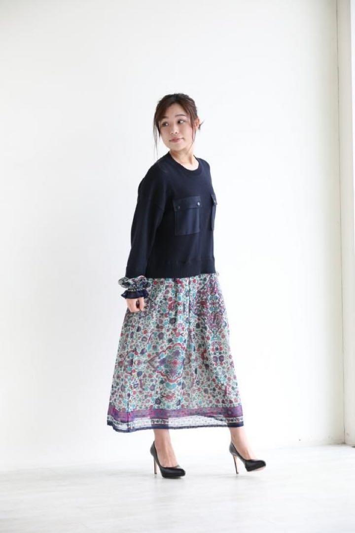 MUVEILスヌード付ペルシアンプリント ニット ワンピース 36
