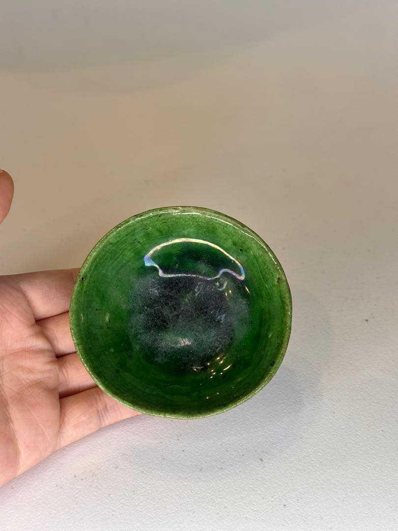 中国 漢緑釉 小皿 有銘 古陶磁 時代物