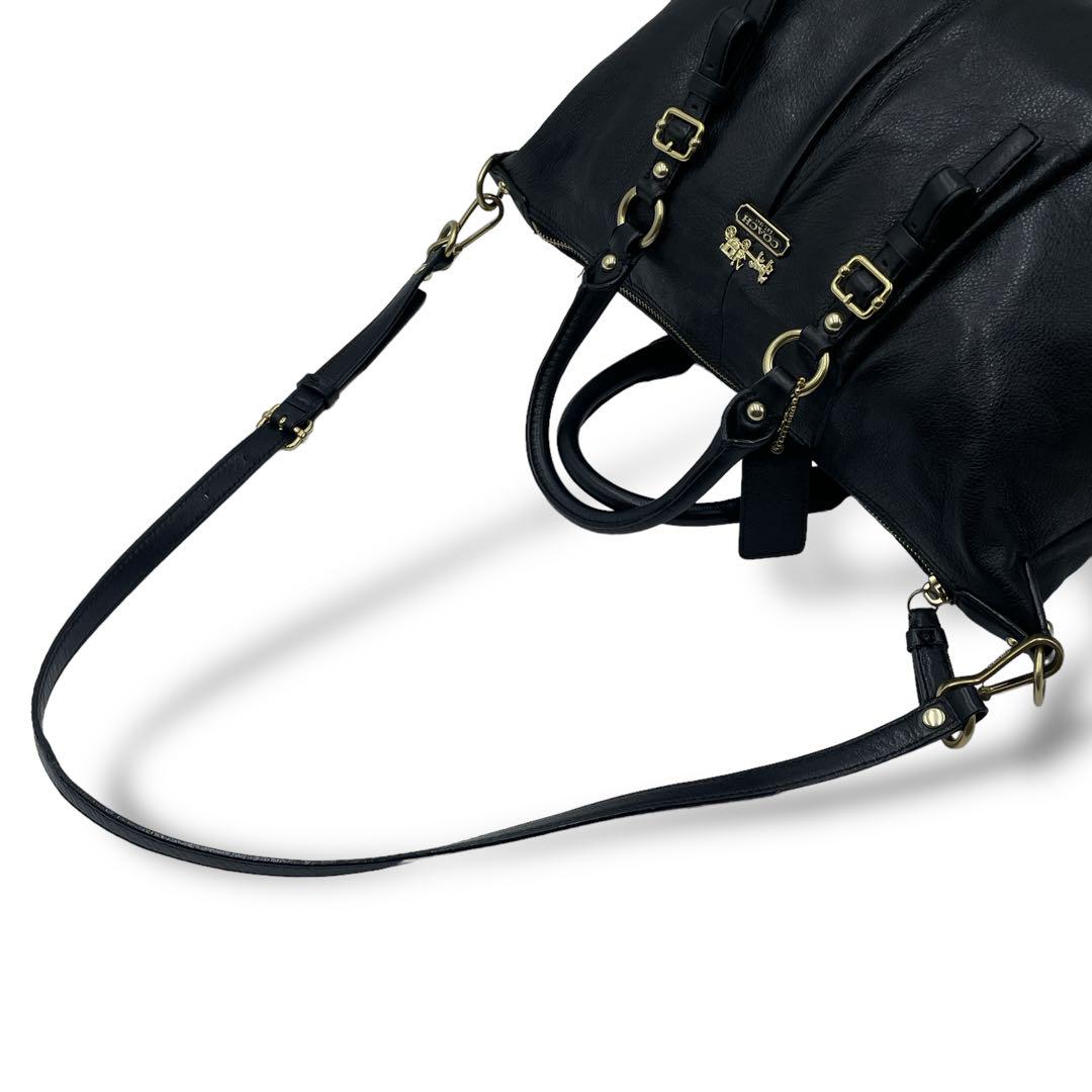美品 COACH 金馬車ロゴ 2way ショルダー ハンドバッグ ブラック