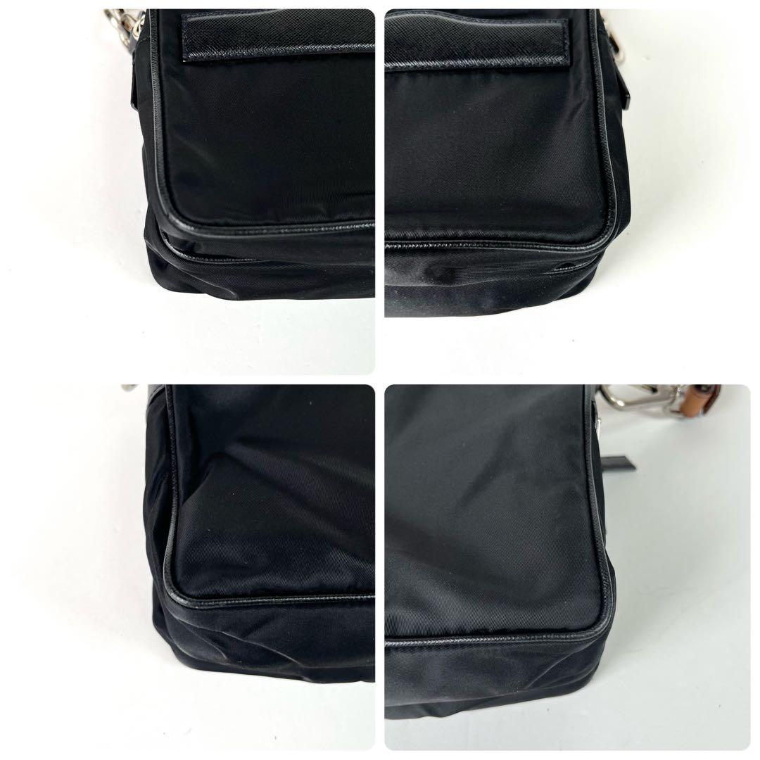 美品 プラダ ワンショルダーバッグ 三角ロゴ サフィアーノレザー×ナイロン 黒