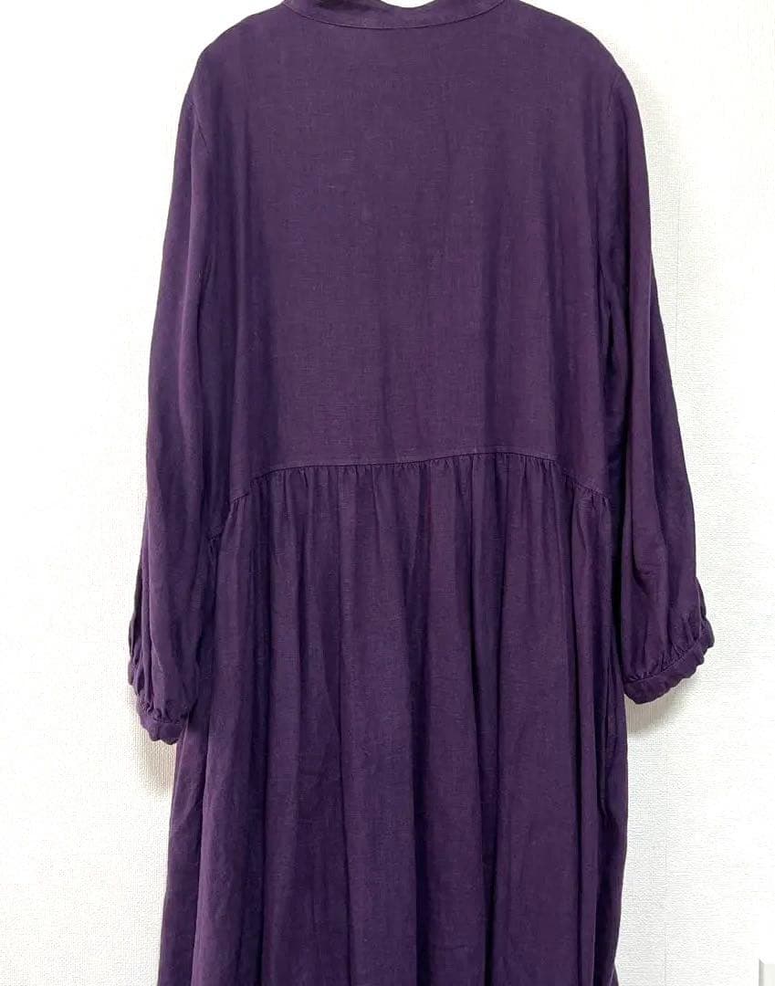 ★wafuベルギーリネン100%ウェストギャザーワンピース/プラムパープル ☆wafuベルギーリネン100%ウェストギャザーワンピース/プラムパープル