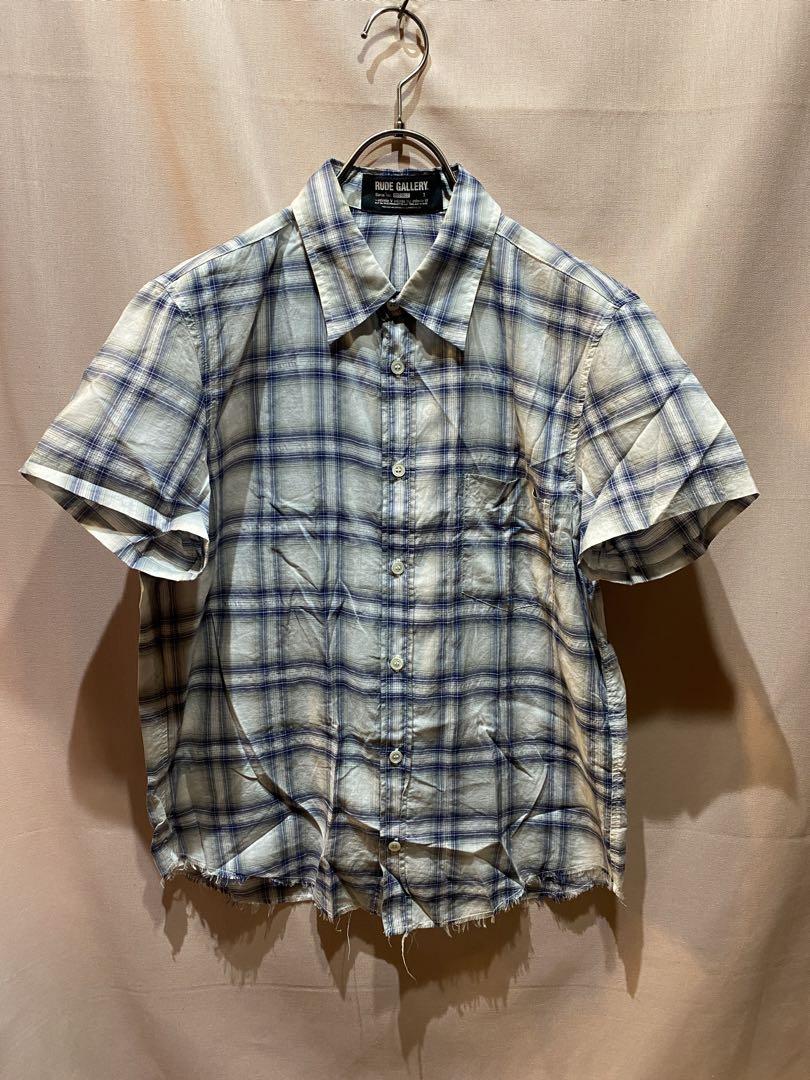Rude Gallery 半袖　コットン　チェックシャツ　オンブレ レーヨン混