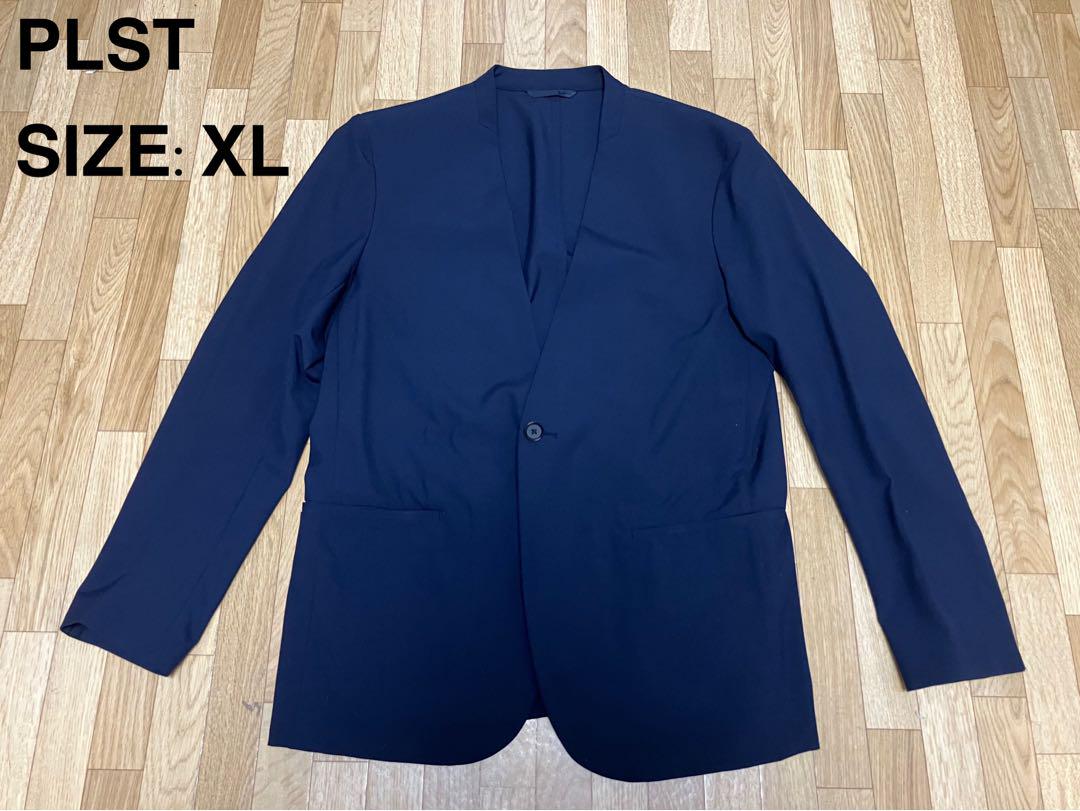 美品　PLST ノーカラージャケット　ネイビーXL PLST プラステ テーラードジャケット ノーカラー ネイビー