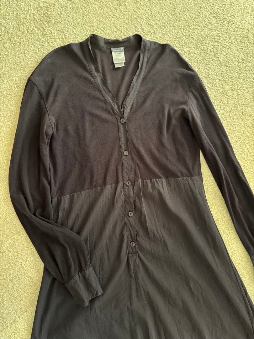 クリステンセン　コットンシルク　ブラック 長袖 ロングワンピース 前開き