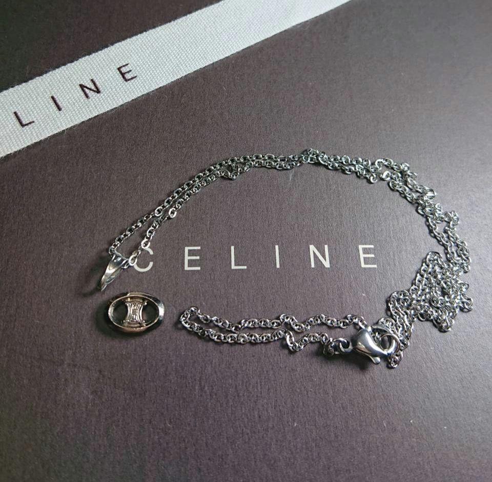 【正規 未使用】CELINEマカダム柄トリオンフ刻印チャーム/ネックレスチェーン