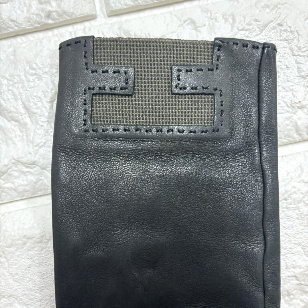【極美品】HERMES エルメス レザーグローブ 手袋 チャコールグレー 革