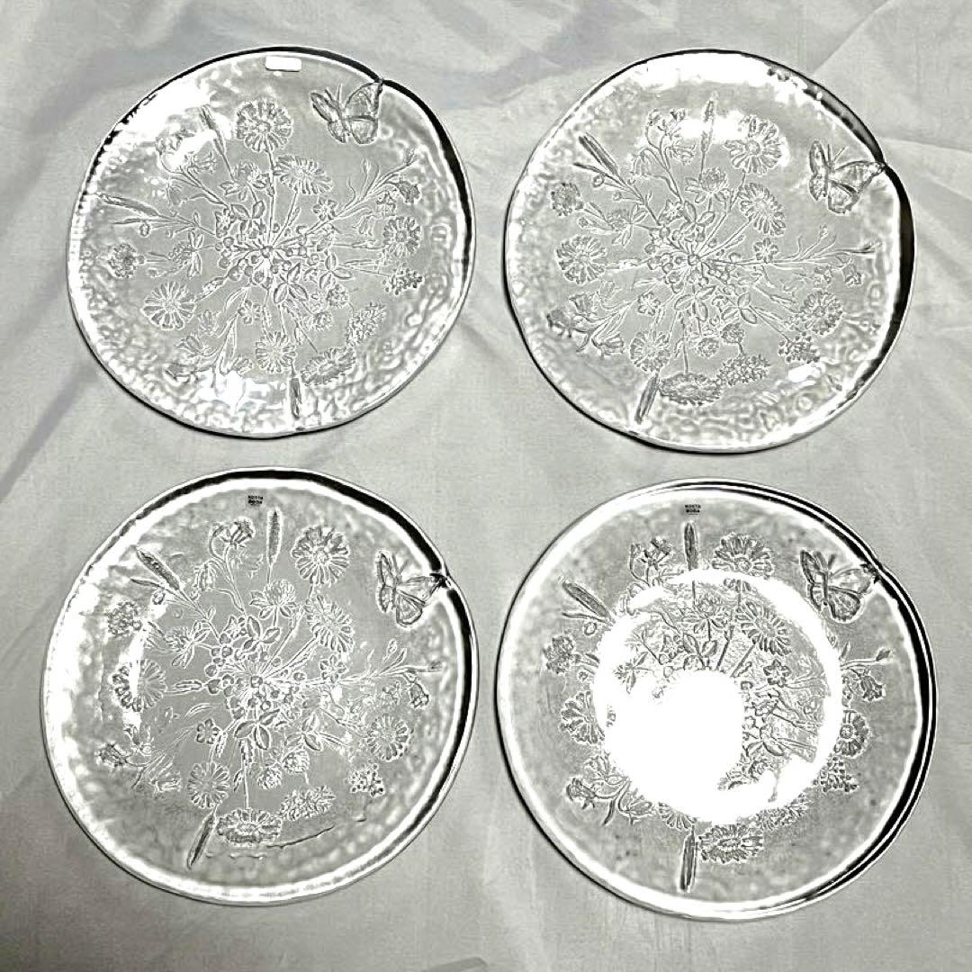 食器 お皿 ガラス プレート 丸皿4枚 コスタボダ ウラ 花と蝶