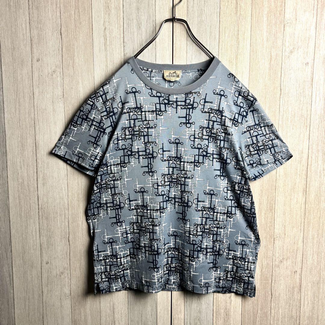 2923【希少・美品】エルメス ホースビット 総柄 クルーネック 半袖 Tシャツ