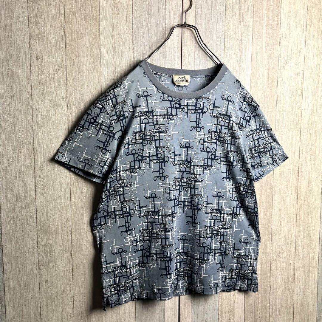 2923【希少・美品】エルメス ホースビット 総柄 クルーネック 半袖 Tシャツ