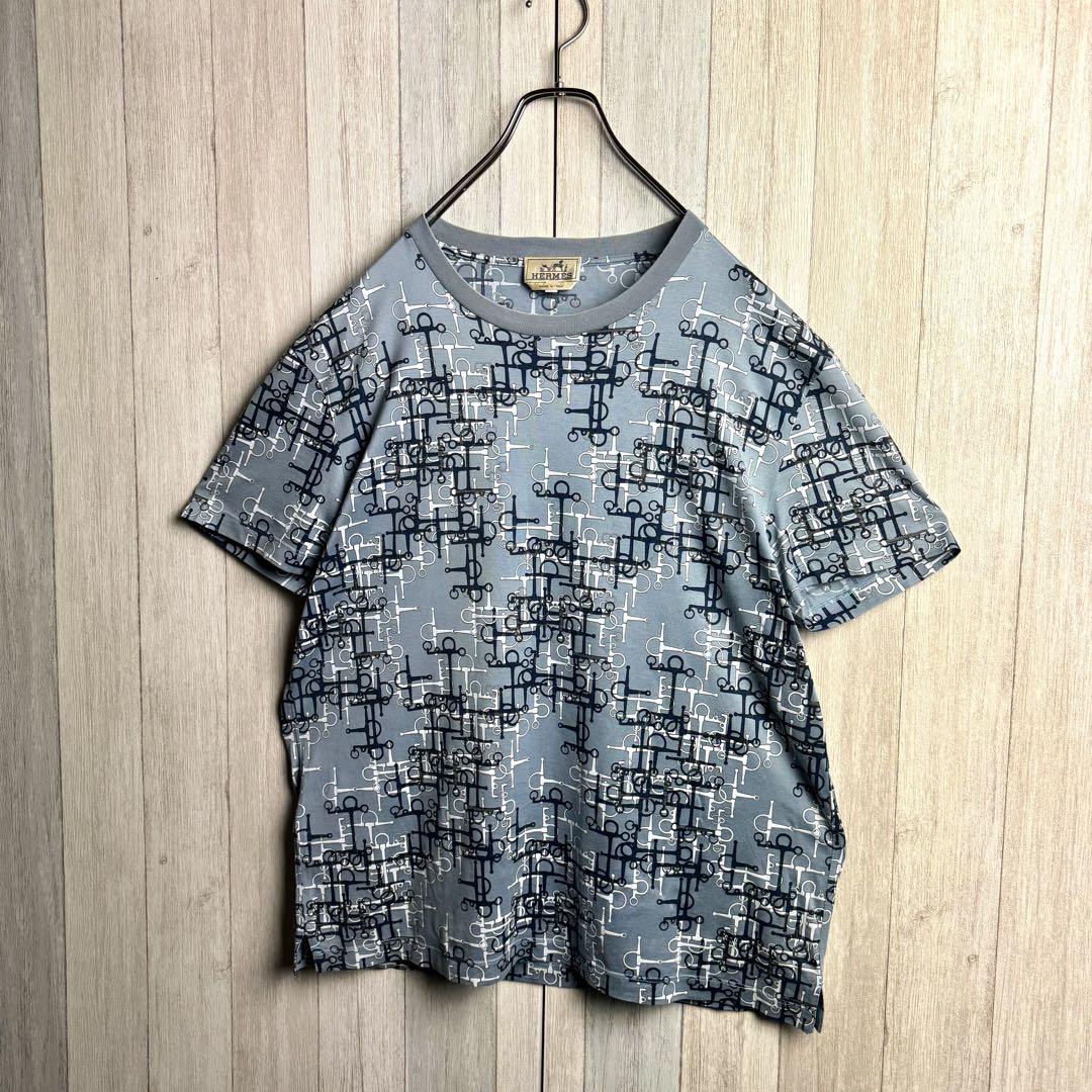 2923【希少・美品】エルメス ホースビット 総柄 クルーネック 半袖 Tシャツ