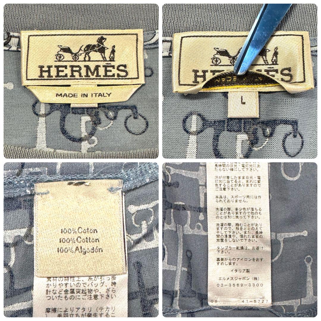 2923【希少・美品】エルメス ホースビット 総柄 クルーネック 半袖 Tシャツ